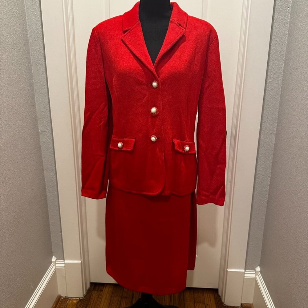 St. John Collection Vintage Red Santana Knit Skirt Suit Set - Sz 10